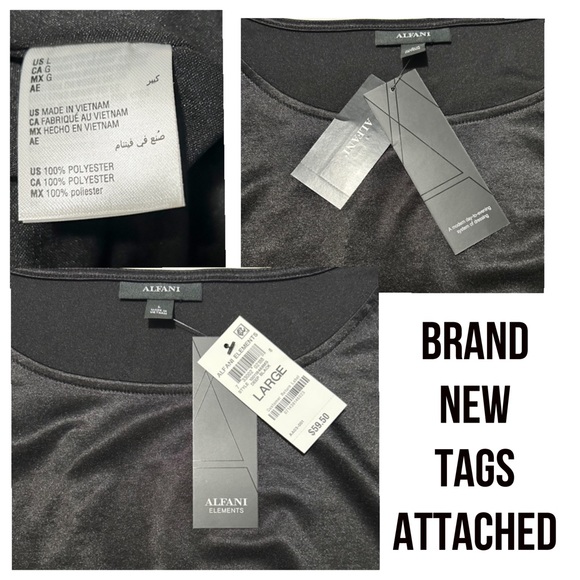 NWT Alfani Elements, Deep Metallic Black, Modern Style Pull Over Shawl Blouse - Picture 7 of 7